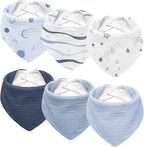 Susurration Muslin Baby Drool Bibs 6Pack Soft Triangular Adjustable Baby Bandana Bibs for Unisex Girls & Boys - LittleTreasures