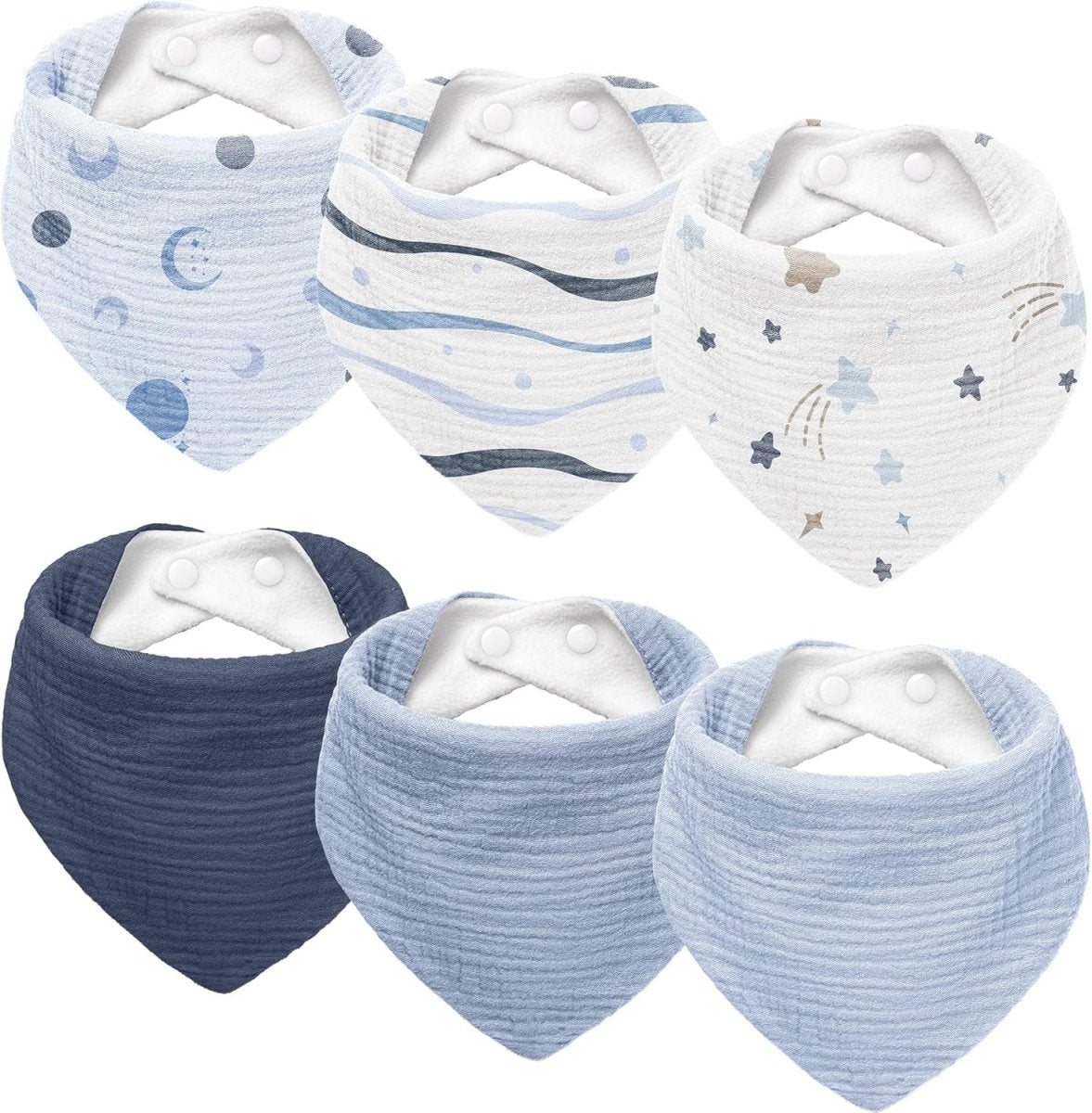 Susurration Muslin Baby Drool Bibs 6Pack Soft Triangular Adjustable Baby Bandana Bibs for Unisex Girls & Boys - LittleTreasures