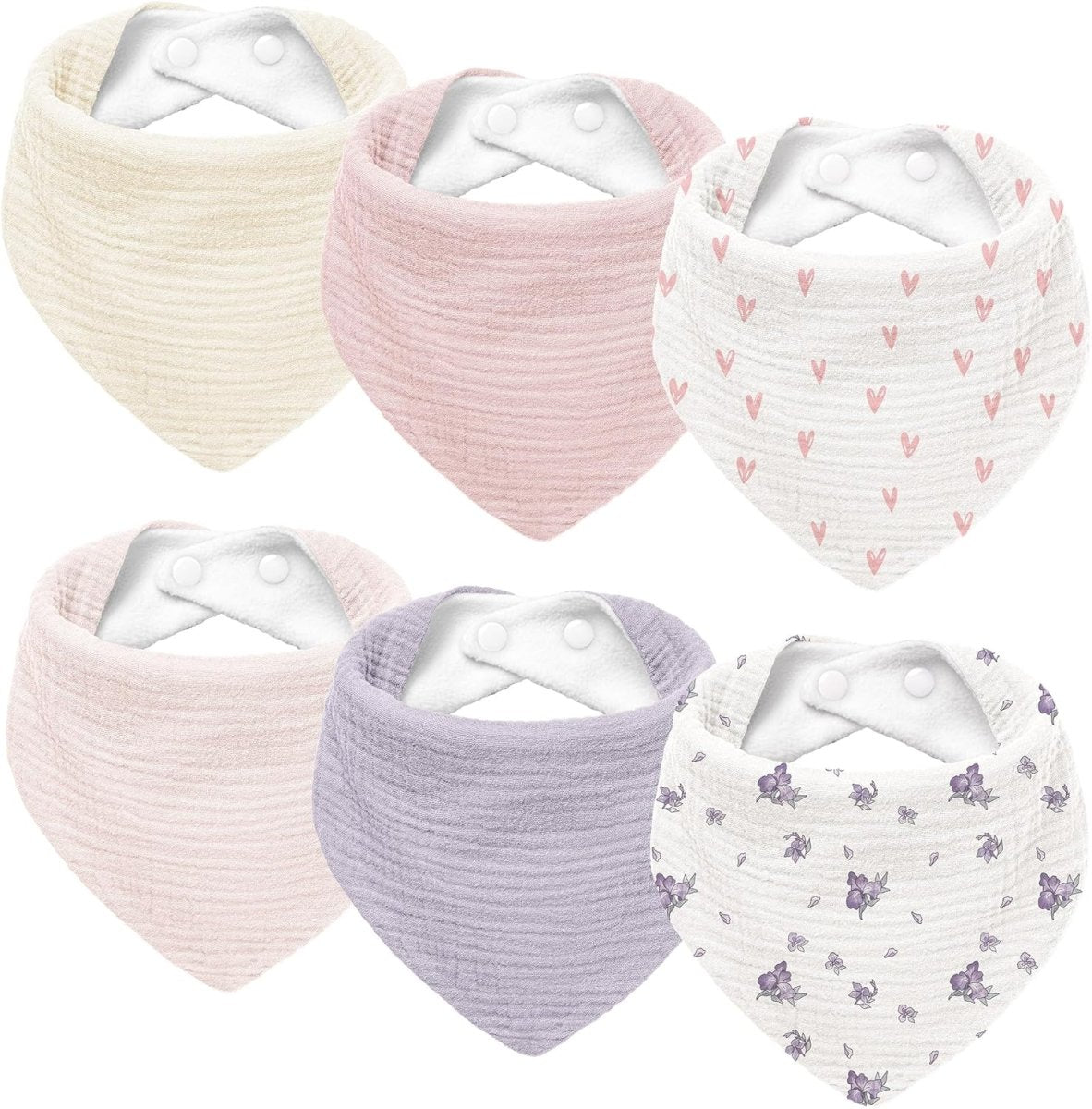 Susurration Muslin Baby Drool Bibs 6Pack Soft Triangular Adjustable Baby Bandana Bibs for Unisex Girls & Boys - LittleTreasures