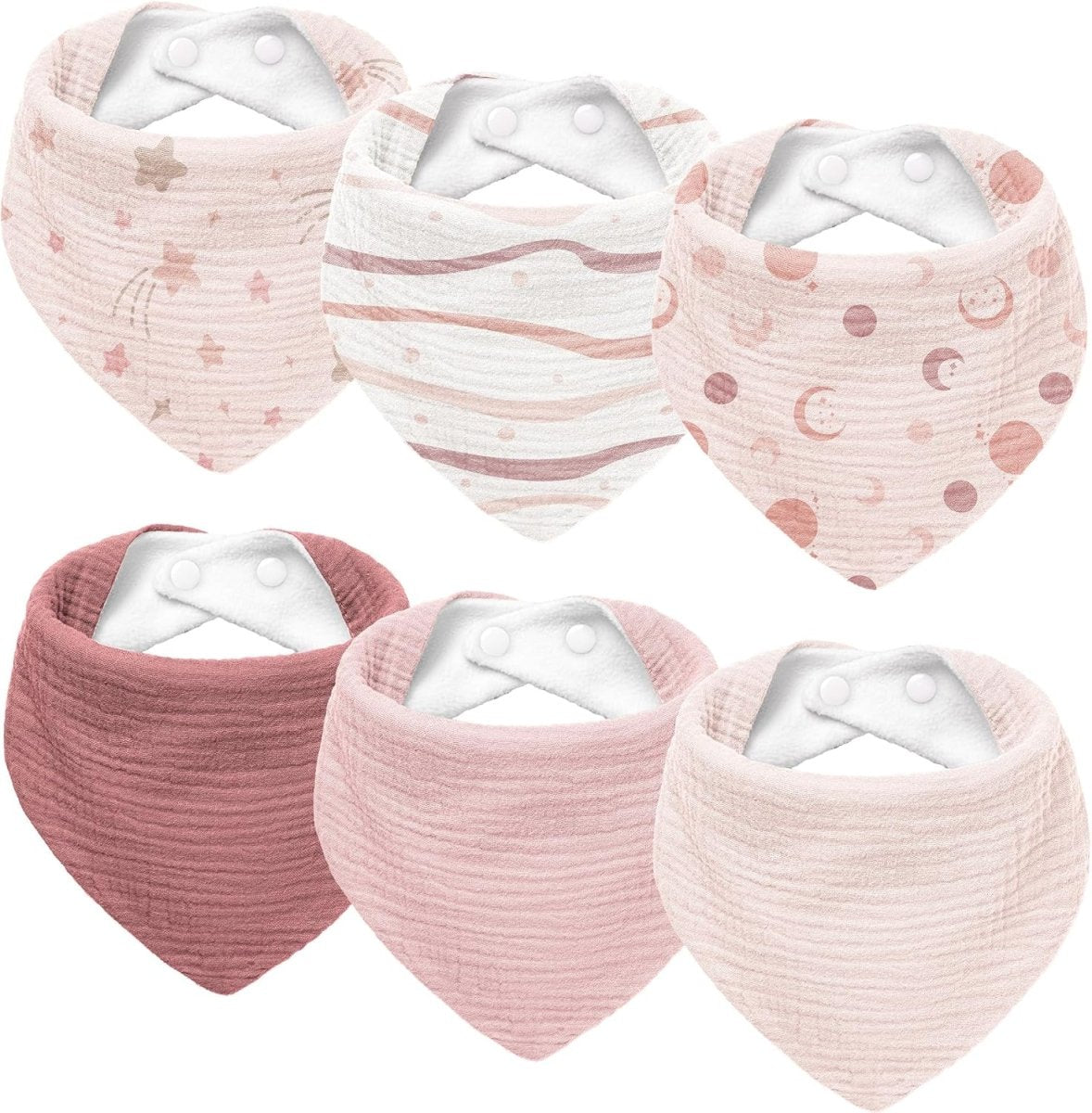 Susurration Muslin Baby Drool Bibs 6Pack Soft Triangular Adjustable Baby Bandana Bibs for Unisex Girls & Boys - LittleTreasures