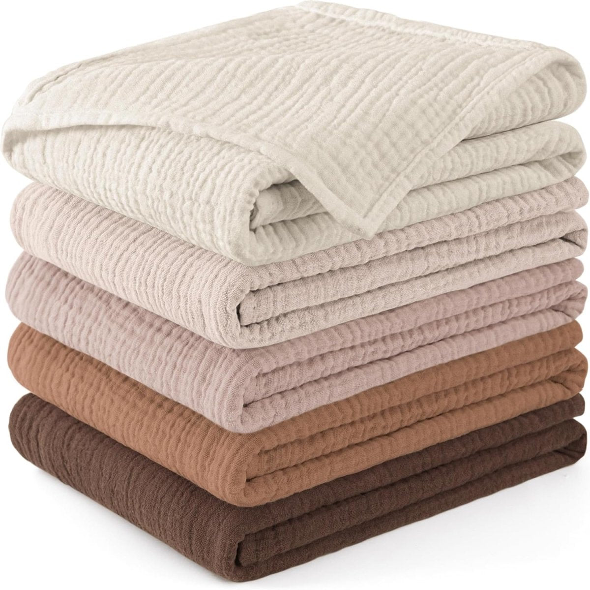 Susurration Muslin Baby Washcloths 23x23inch, Large Ultra - Absorbent 100% Cotton Baby Bath Wash Cloth Burp Cloth Soft Breathable Baby Face Towel for Newborn Baby Boy and Girl, 5Pack (Brown) - LittleTreasures