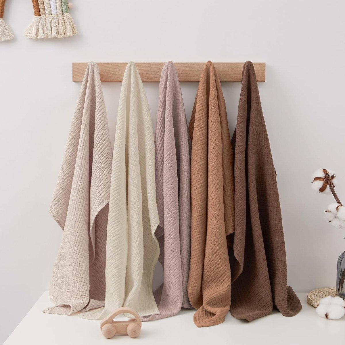 Susurration Muslin Baby Washcloths 23x23inch, Large Ultra - Absorbent 100% Cotton Baby Bath Wash Cloth Burp Cloth Soft Breathable Baby Face Towel for Newborn Baby Boy and Girl, 5Pack (Brown) - LittleTreasures