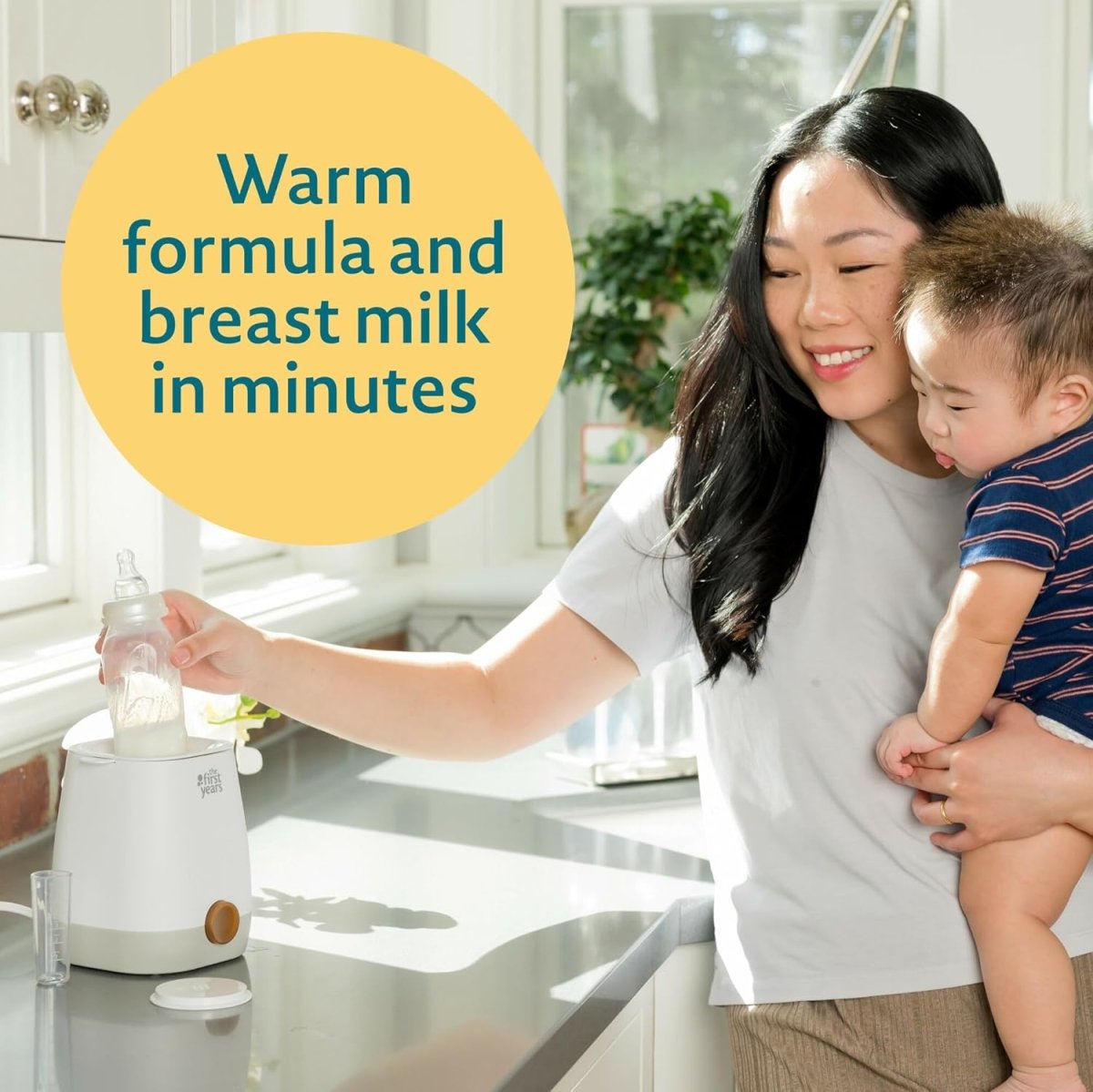 The First Years 2 - in - 1 Simple Serve Bottle Warmer Quickly Warm Bottles of Breastmilk or Formula Sanitize Pacifiers Compact Design Holds Wide Narrow and Angled Bottles - LittleTreasures