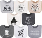 The Peanutshell Baby Boy or Girl Terry Bibs Set of 8 - 100% Cotton, Soft, Absorbent Baby Bibs for Boys and Girls, Unisex Toddler Set, Newborn & Infant - Black, White, Grey - LittleTreasures