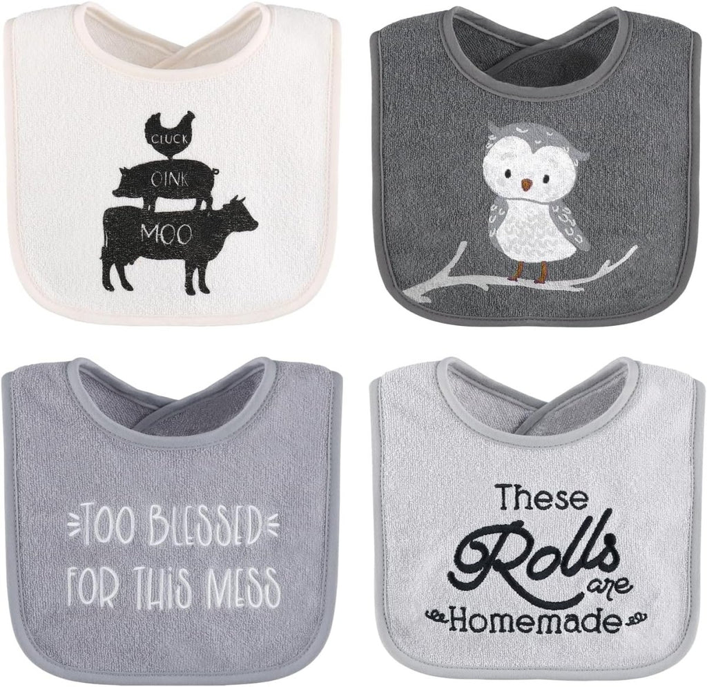 The Peanutshell Baby Boy or Girl Terry Bibs Set of 8 - 100% Cotton, Soft, Absorbent Baby Bibs for Boys and Girls, Unisex Toddler Set, Newborn & Infant - Black, White, Grey - LittleTreasures