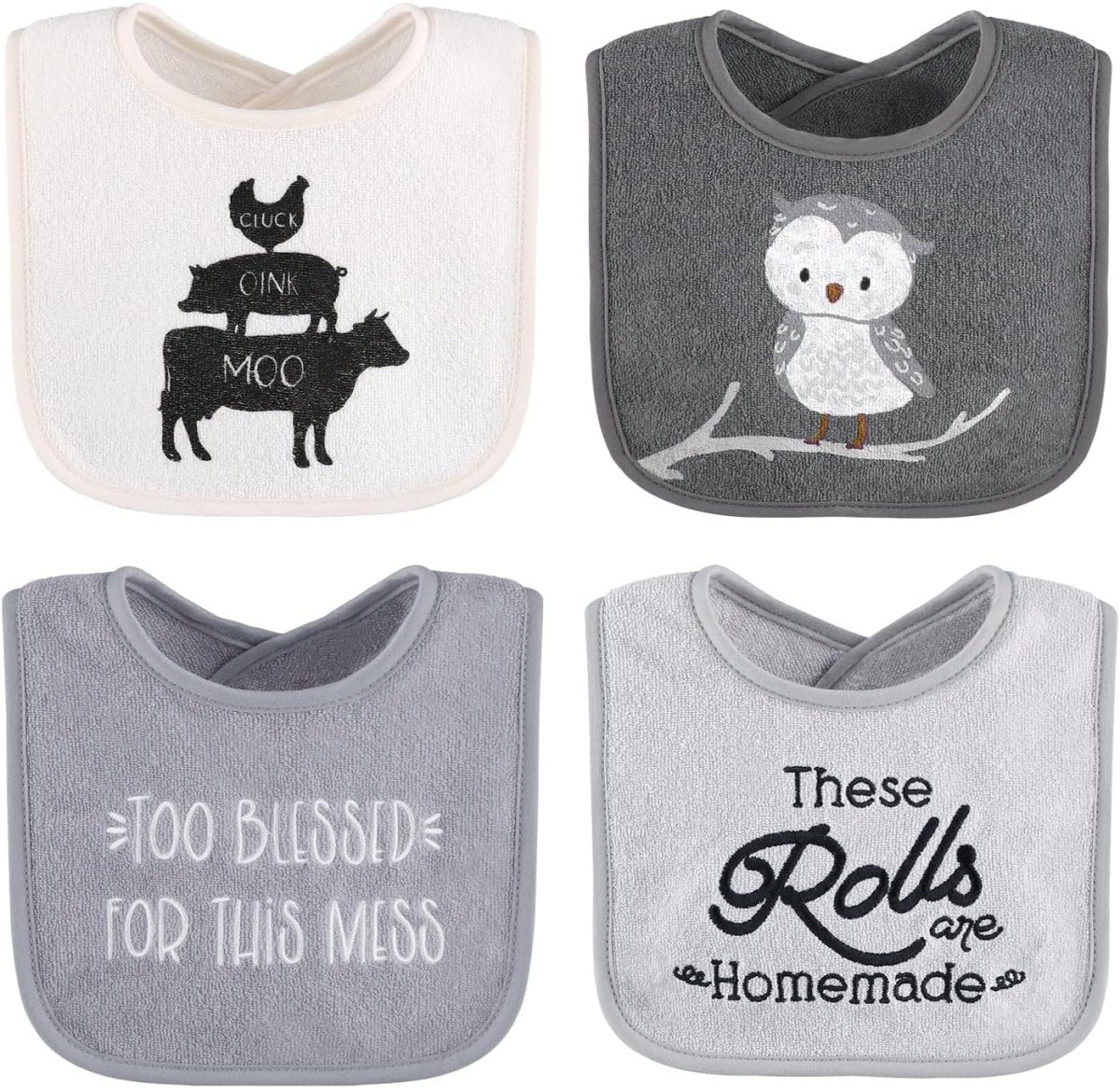 The Peanutshell Baby Boy or Girl Terry Bibs Set of 8 - 100% Cotton, Soft, Absorbent Baby Bibs for Boys and Girls, Unisex Toddler Set, Newborn & Infant - Black, White, Grey - LittleTreasures