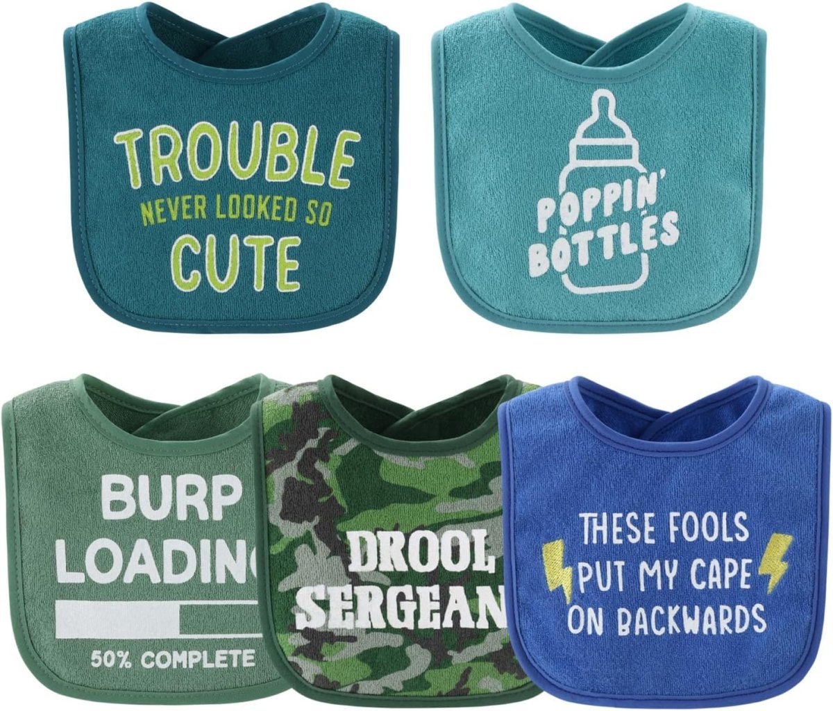 The Peanutshell Baby Boy Terry Bibs Set of 10 - 100% Cotton, Soft, Absorbent Baby Bibs, Toddler Boy Set, Newborn & Infant Bib - Oh Boy! - LittleTreasures