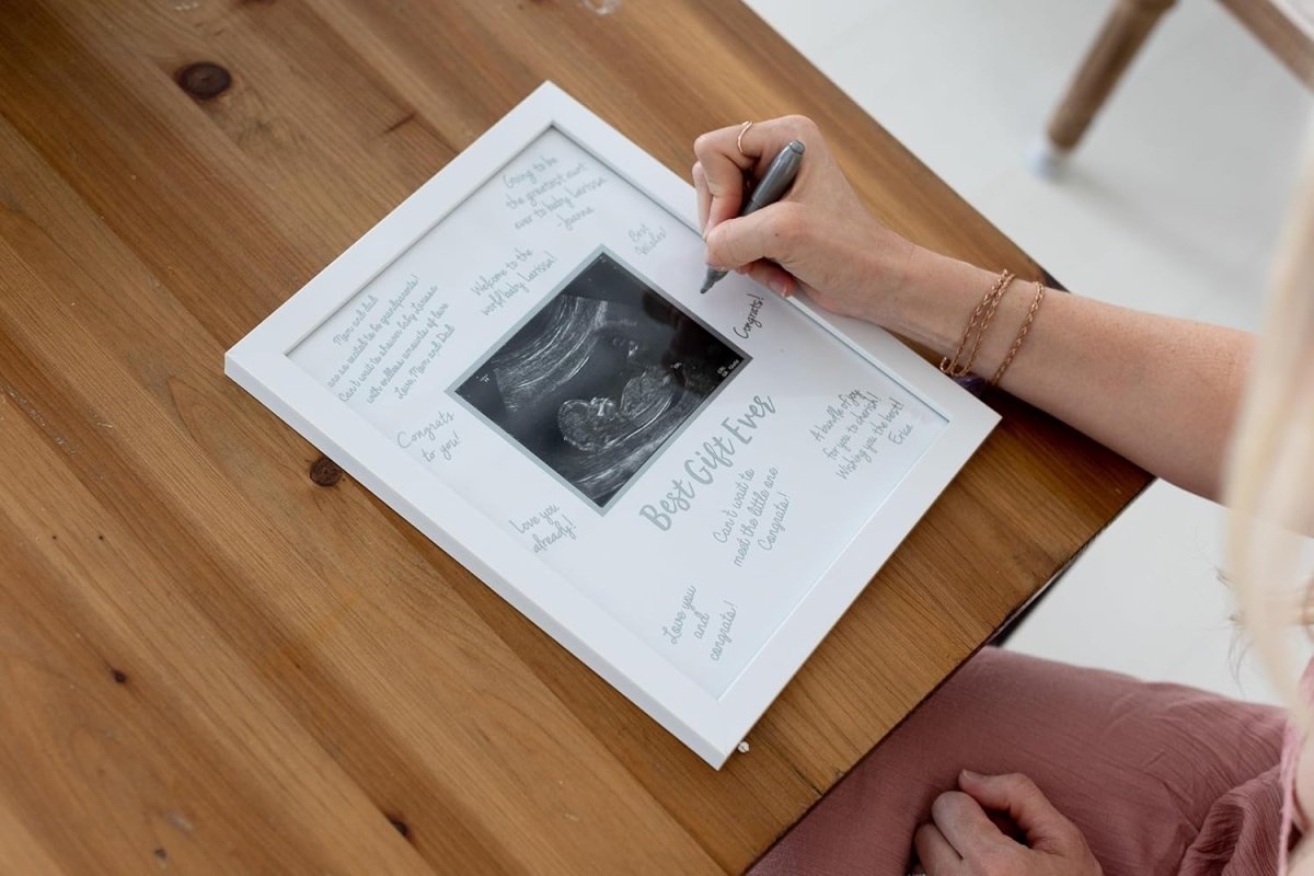 Tiny Ideas Sonogram Signature Frame Guest Book, Perfect for any Baby Registry, Marker Included For Guests to Leave Well - Wishes– Great for Celebrating Baby Showers or Birthdays, White - LittleTreasures