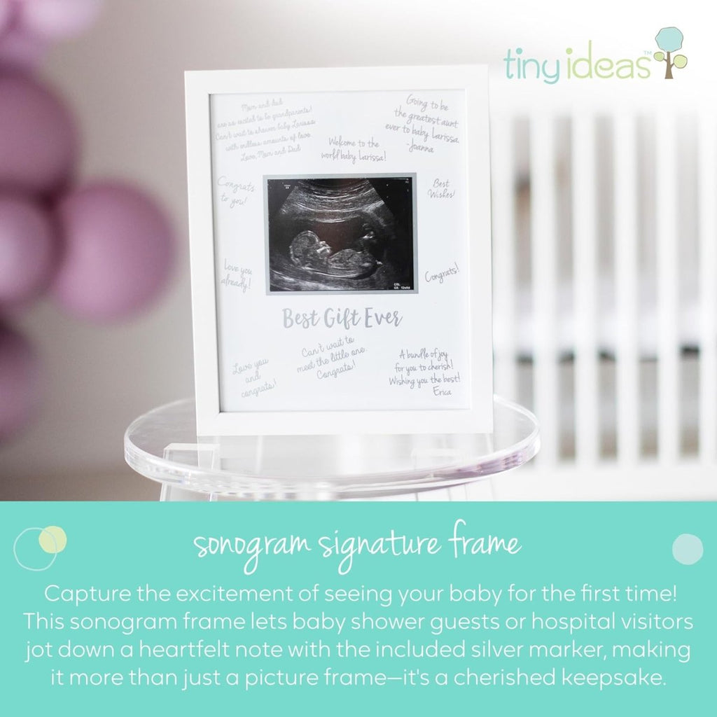 Tiny Ideas Sonogram Signature Frame Guest Book, Perfect for any Baby Registry, Marker Included For Guests to Leave Well - Wishes– Great for Celebrating Baby Showers or Birthdays, White - LittleTreasures