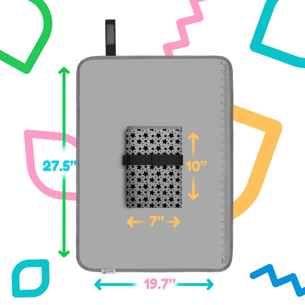 Toolik Baby Diaper Changing Pad, Extra Large (27.5 x 19.7 inch) Waterproof Mat for Stroller Walks or Diaper Bag, Fits Newborn and Toddler for Quick Change on The go (Grey, 3D Stars) - LittleTreasures