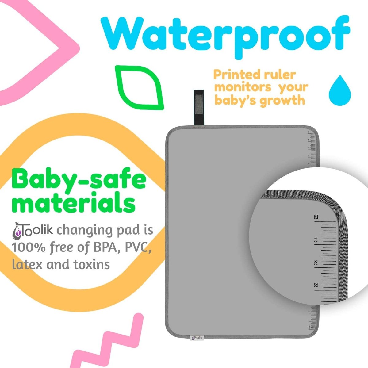 Toolik Baby Diaper Changing Pad, Extra Large (27.5 x 19.7 inch) Waterproof Mat for Stroller Walks or Diaper Bag, Fits Newborn and Toddler for Quick Change on The go (Grey, 3D Stars) - LittleTreasures