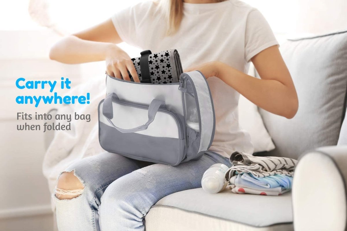 Toolik Baby Diaper Changing Pad, Extra Large (27.5 x 19.7 inch) Waterproof Mat for Stroller Walks or Diaper Bag, Fits Newborn and Toddler for Quick Change on The go (Grey, 3D Stars) - LittleTreasures