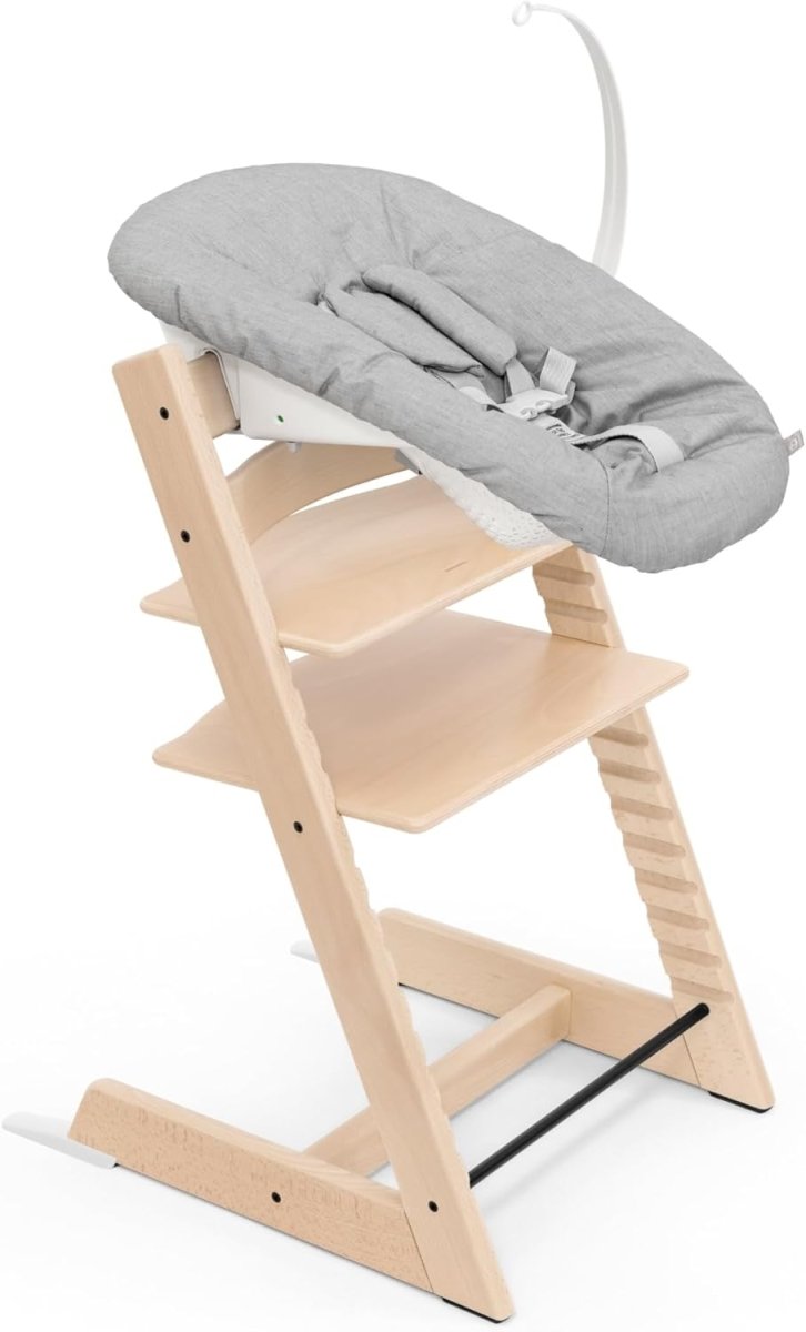 Tripp Trapp Chair from Stokke (Natural) + Tripp Trapp Newborn Set (Grey) - Cozy, Safe & Simple to Use - For Newborns Up to 20 lbs - LittleTreasures
