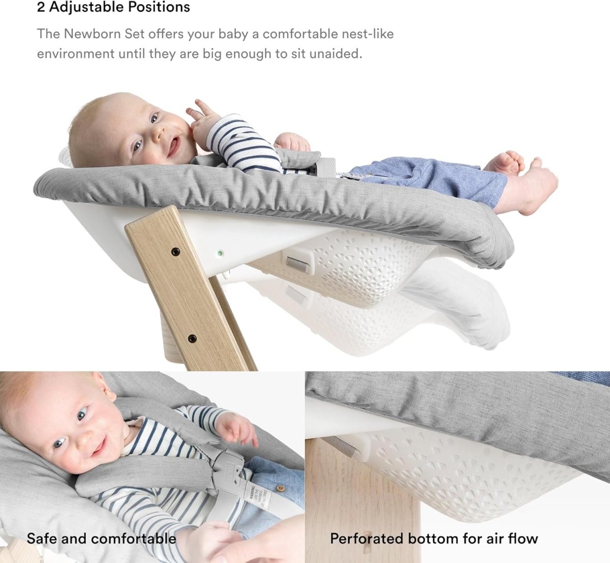 Tripp Trapp Chair from Stokke (Natural) + Tripp Trapp Newborn Set (Grey) - Cozy, Safe & Simple to Use - For Newborns Up to 20 lbs - LittleTreasures