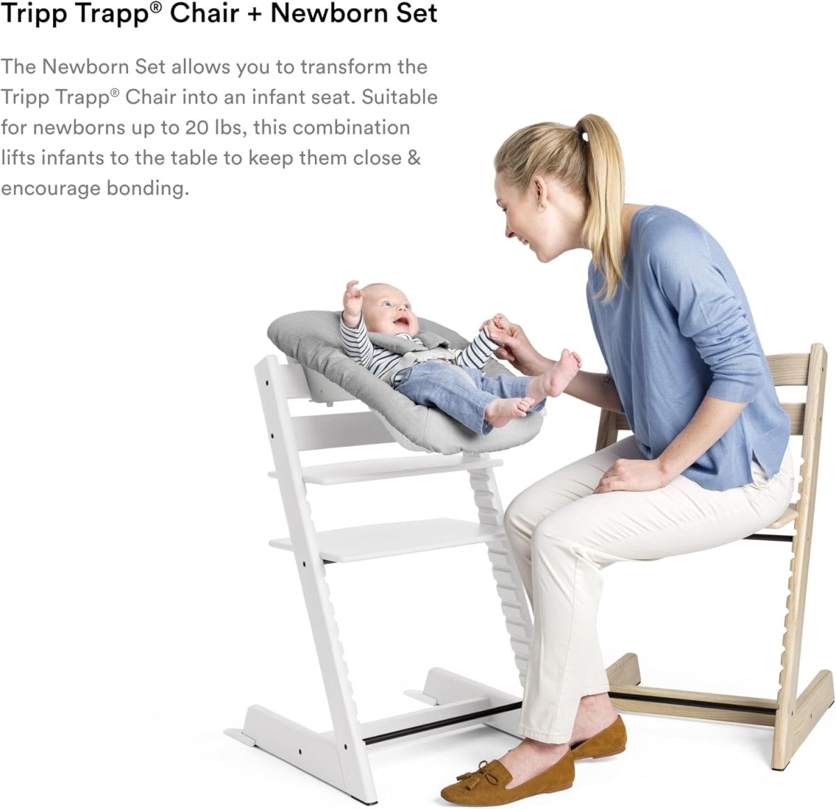Tripp Trapp Chair from Stokke (Natural) + Tripp Trapp Newborn Set (Grey) - Cozy, Safe & Simple to Use - For Newborns Up to 20 lbs - LittleTreasures
