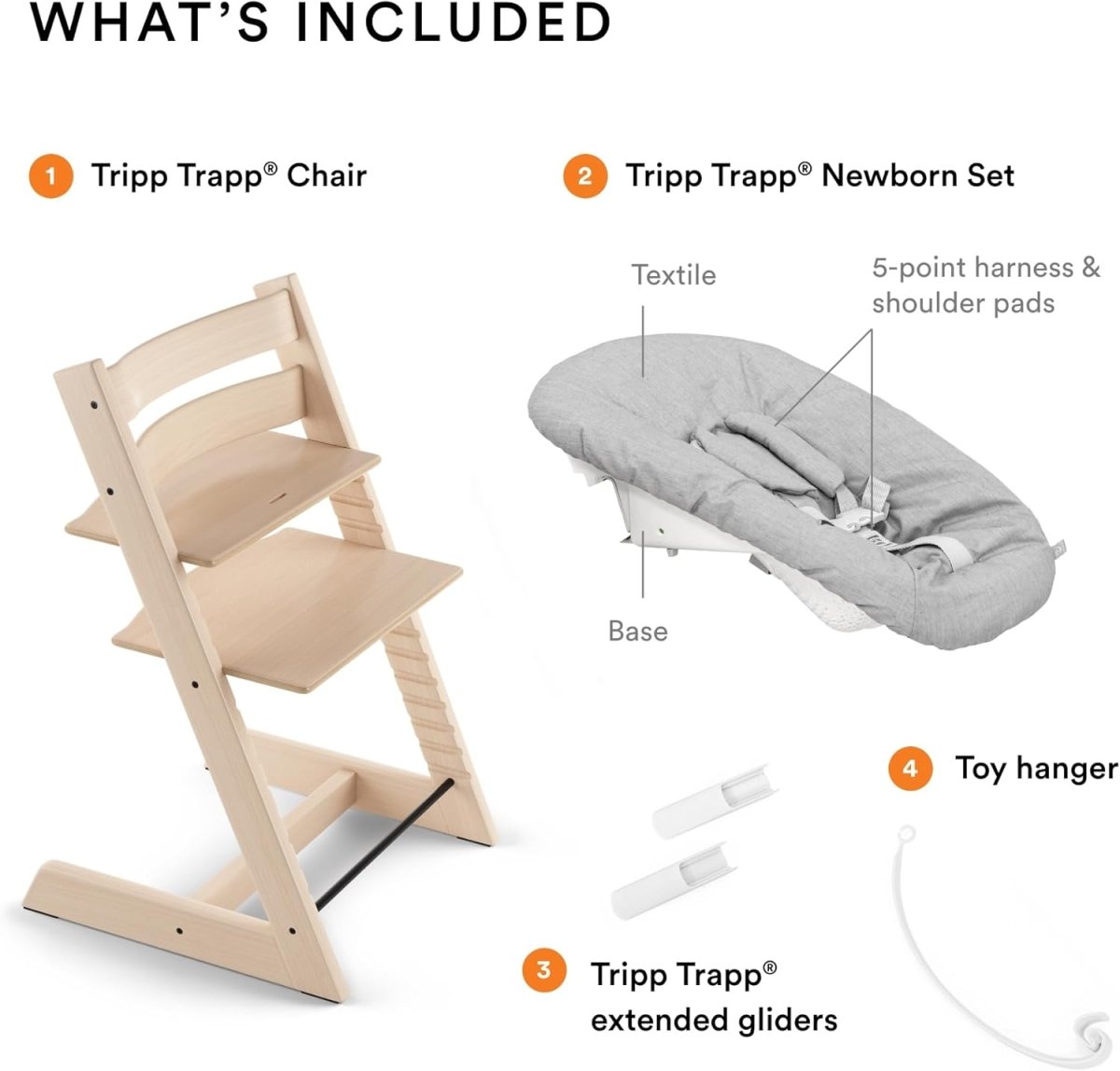 Tripp Trapp Chair from Stokke (Natural) + Tripp Trapp Newborn Set (Grey) - Cozy, Safe & Simple to Use - For Newborns Up to 20 lbs - LittleTreasures