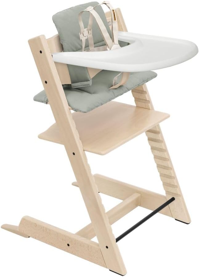 Tripp Trapp High Chair2 and Cushion with Stokke Tray - Natural with Glacier Green Cushion - LittleTreasures