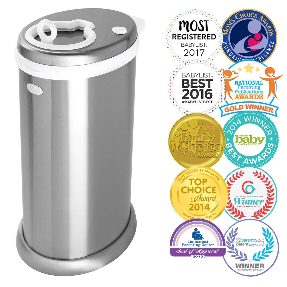 Ubbi Limited Edition, Money Saving, No Special Bag Required, Steel Odor Locking Diaper Pail, Chrome, 3.18 ounces - LittleTreasures