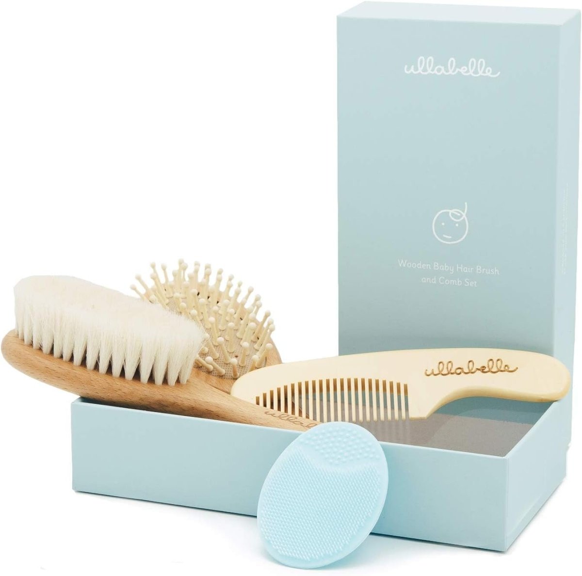Ullabelle 4 Piece Wooden Baby Hair Brush and Comb Set for Newborns & Toddlers in Chic Gift Box - Ultra Soft Natural Goat Hair and Wood Baby Brush Set Prevents Cradle Cap - Perfect Registry Gift (Pink) - LittleTreasures