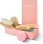 Ullabelle 4 Piece Wooden Baby Hair Brush and Comb Set for Newborns & Toddlers in Chic Gift Box - Ultra Soft Natural Goat Hair and Wood Baby Brush Set Prevents Cradle Cap - Perfect Registry Gift (Pink) - LittleTreasures