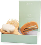 Ullabelle 4 Piece Wooden Baby Hair Brush and Comb Set for Newborns & Toddlers in Chic Gift Box - Ultra Soft Natural Goat Hair and Wood Baby Brush Set Prevents Cradle Cap - Perfect Registry Gift (Pink) - LittleTreasures