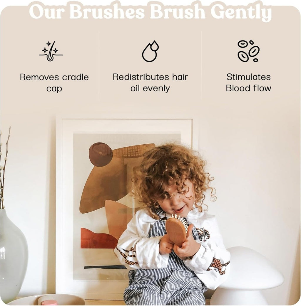 Ullabelle 4 Piece Wooden Baby Hair Brush and Comb Set for Newborns & Toddlers in Chic Gift Box - Ultra Soft Natural Goat Hair and Wood Baby Brush Set Prevents Cradle Cap - Perfect Registry Gift (Pink) - LittleTreasures