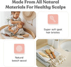 Ullabelle 4 Piece Wooden Baby Hair Brush and Comb Set for Newborns & Toddlers in Chic Gift Box - Ultra Soft Natural Goat Hair and Wood Baby Brush Set Prevents Cradle Cap - Perfect Registry Gift (Pink) - LittleTreasures