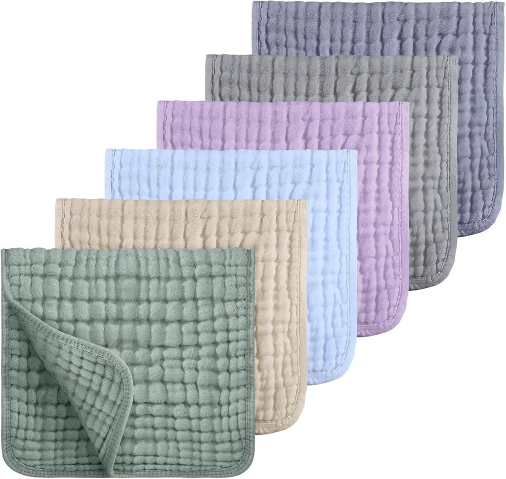 Ultra - Soft 100% Cotton Muslin Baby Burp Cloths - 6 Layer Absorbency - LittleTreasures