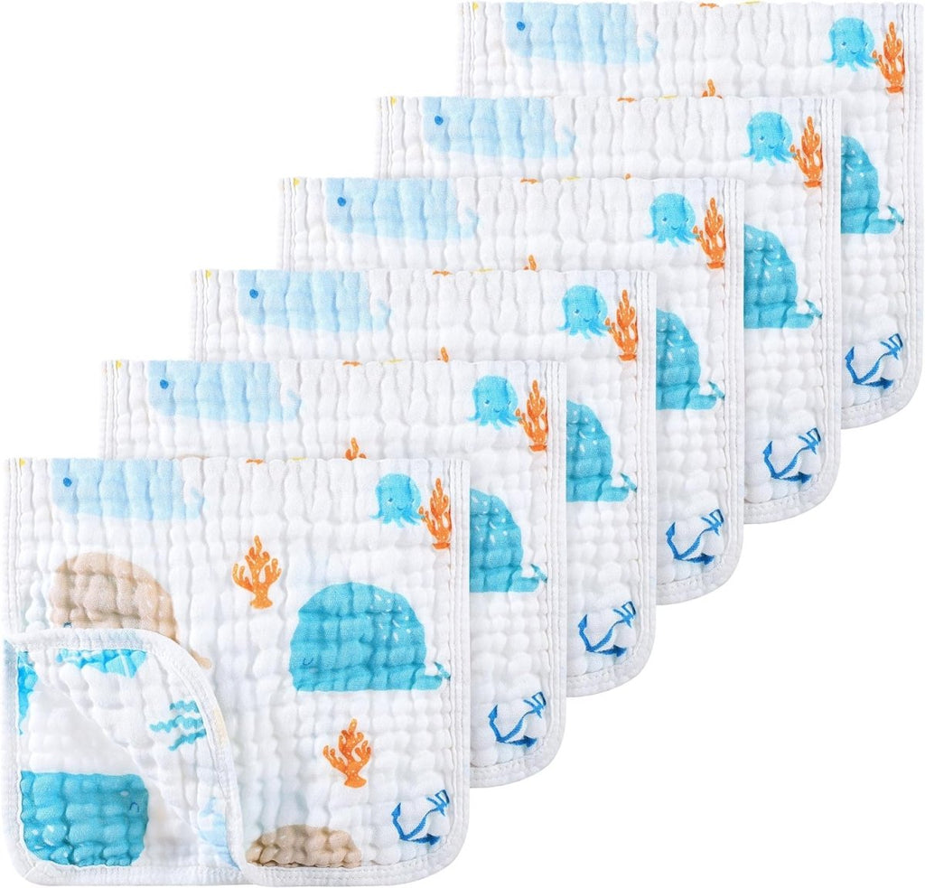 Ultra - Soft 100% Cotton Muslin Baby Burp Cloths - 6 Layer Absorbency - LittleTreasures