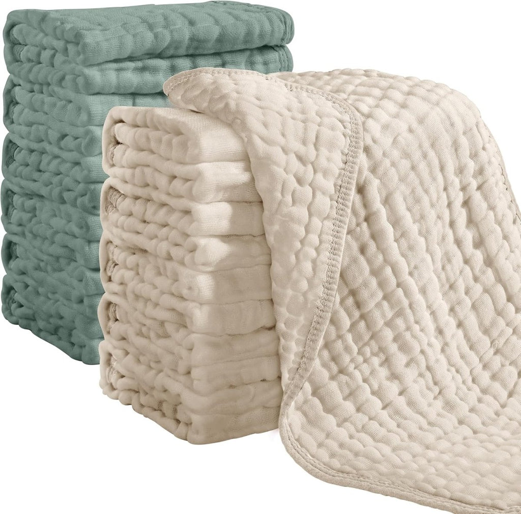 Ultra - Soft 100% Cotton Muslin Baby Burp Cloths - 6 Layer Absorbency - LittleTreasures