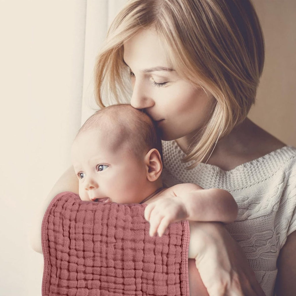 Ultra - Soft 100% Cotton Muslin Baby Burp Cloths - 6 Layer Absorbency - LittleTreasures