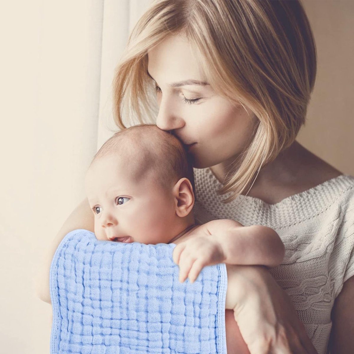 Ultra - Soft Organic Cotton Muslin Baby Burp Cloths - 6 Layer Absorbent - LittleTreasures