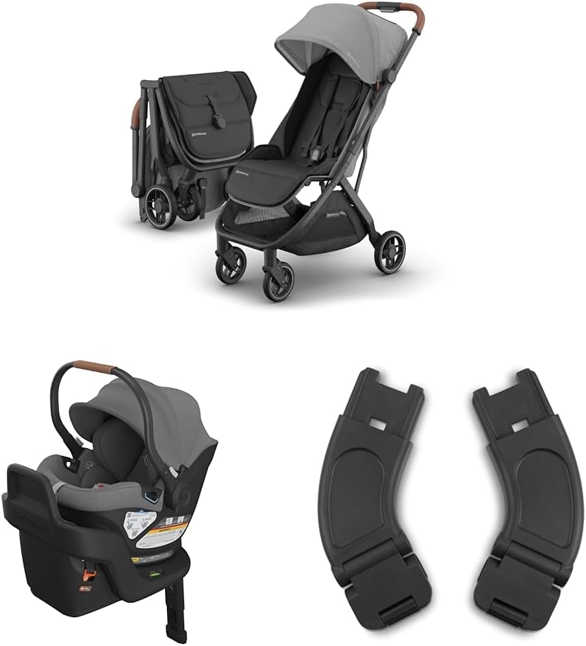 UPPAbaby Travel System, Includes Minu V3 Stroller + Aria Lightweight Car Seat Combo - Adapters, Car Seat, Base + Infant Insert Included - Greyson (Charcoal Melange) - LittleTreasures