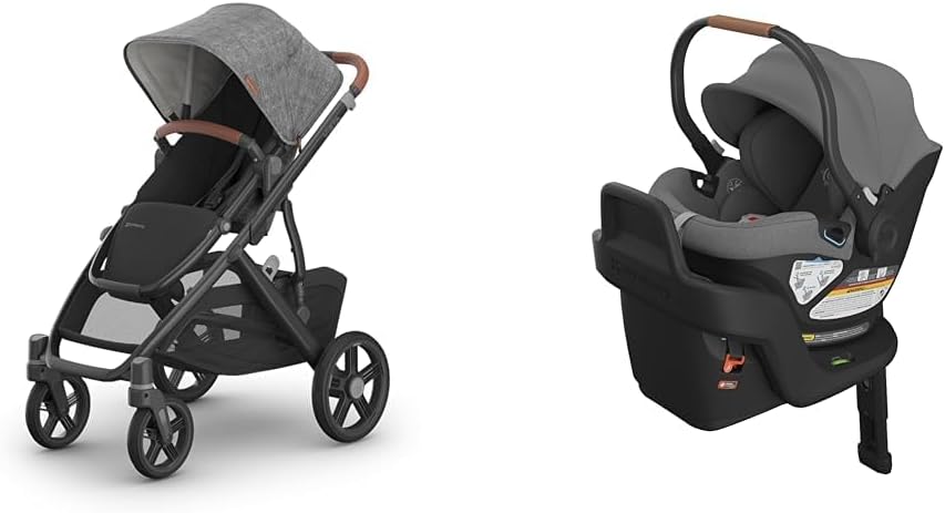 UPPAbaby Travel System - Vista V3 Stroller + Aria Lightweight Car Seat Combo - Toddler Seat, Rain Shield, Bug Shield, Car Seat, Base with Load Leg + Infant Insert Included – Greyson (Charcoal Mélange) - LittleTreasures