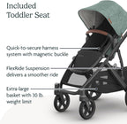 UPPAbaby Vista V3 Stroller - Full - Size Single - to - Double Stroller System - Toddler Seat, Bug Shield, Rain Shield, and Storage Bag Included - Gwen (Green Mélange/Carbon Frame/Saddle Leather) - LittleTreasures