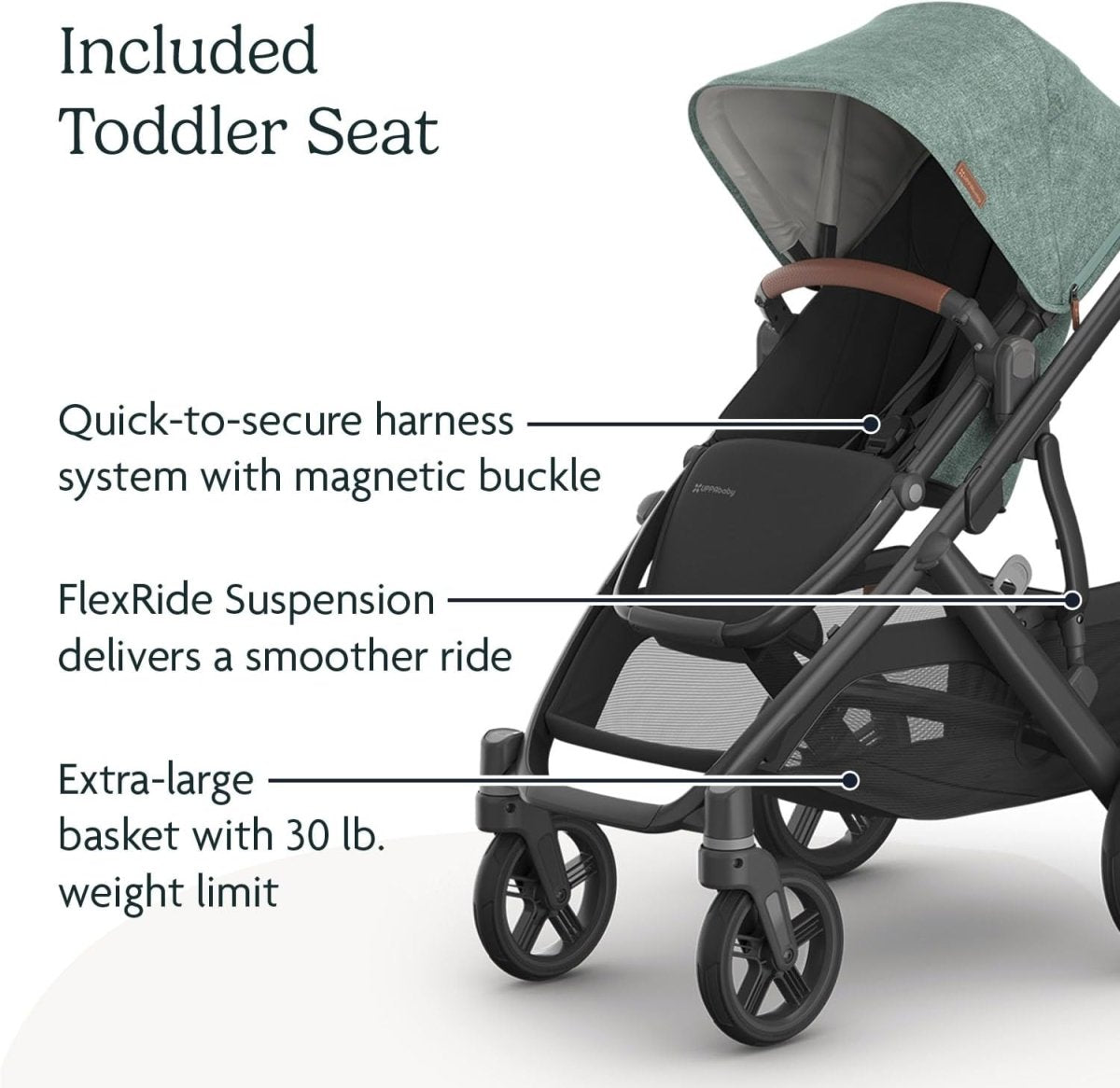 UPPAbaby Vista V3 Stroller - Full - Size Single - to - Double Stroller System - Toddler Seat, Bug Shield, Rain Shield, and Storage Bag Included - Gwen (Green Mélange/Carbon Frame/Saddle Leather) - LittleTreasures