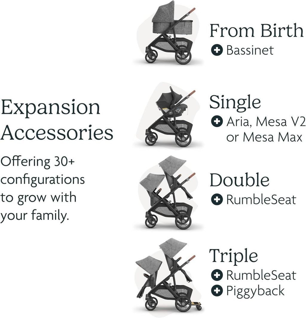 UPPAbaby Vista V3 Stroller - Full - Size Single - to - Double Stroller System - Toddler Seat, Bug Shield, Rain Shield, and Storage Bag Included - Gwen (Green Mélange/Carbon Frame/Saddle Leather) - LittleTreasures