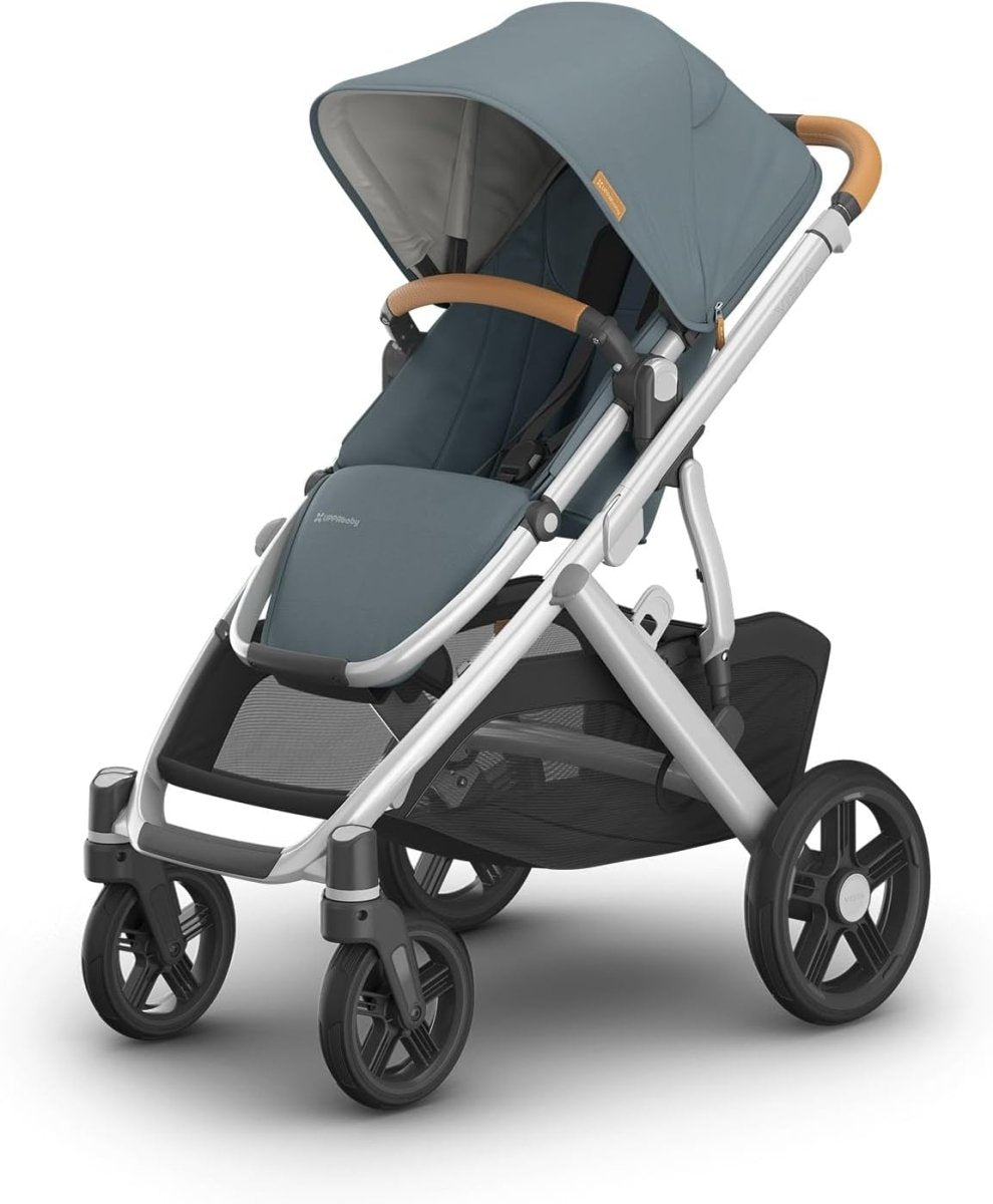 UPPAbaby Vista V3 Stroller - Full - Size Single - to - Double Stroller System - Toddler Seat, Bug Shield, Rain Shield, and Storage Bag Included - Gwen (Green Mélange/Carbon Frame/Saddle Leather) - LittleTreasures