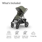 UPPAbaby Vista V3 Stroller - Full - Size Single - to - Double Stroller System - Toddler Seat, Bug Shield, Rain Shield, and Storage Bag Included - Jake (Charcoal/Carbon Frame/Black Leather) - LittleTreasures