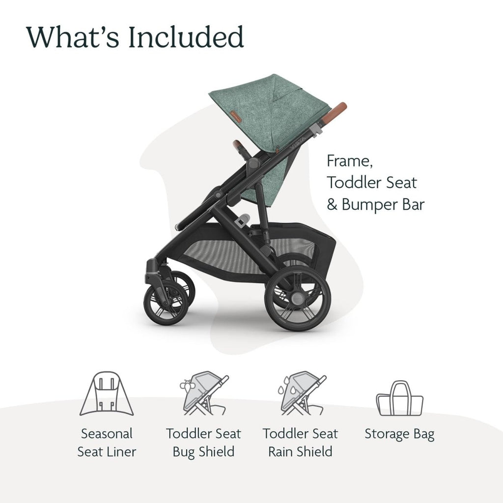 UPPAbaby Vista V3 Stroller - Full - Size Single - to - Double Stroller System - Toddler Seat, Bug Shield, Rain Shield, and Storage Bag Included - Jake (Charcoal/Carbon Frame/Black Leather) - LittleTreasures