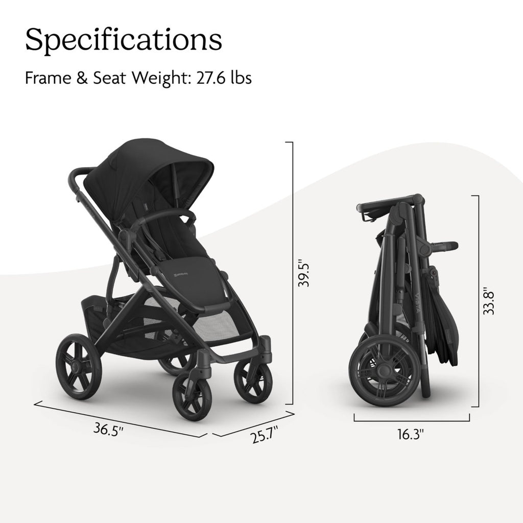 UPPAbaby Vista V3 Stroller - Full - Size Single - to - Double Stroller System - Toddler Seat, Bug Shield, Rain Shield, and Storage Bag Included - Jake (Charcoal/Carbon Frame/Black Leather) - LittleTreasures