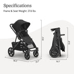 UPPAbaby Vista V3 Stroller - Full - Size Single - to - Double Stroller System - Toddler Seat, Bug Shield, Rain Shield, and Storage Bag Included - Jake (Charcoal/Carbon Frame/Black Leather) - LittleTreasures
