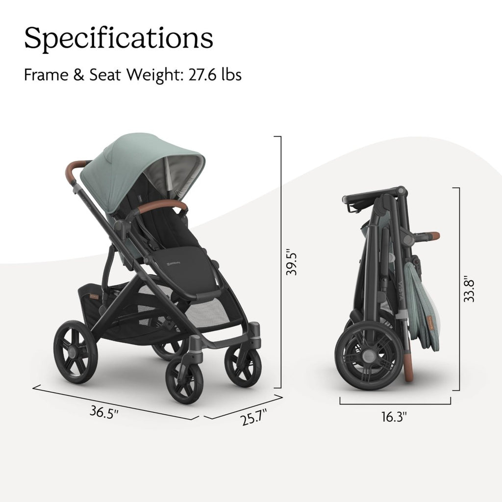 UPPAbaby Vista V3 Stroller - Full - Size Single - to - Double Stroller System - Toddler Seat, Bug Shield, Rain Shield, and Storage Bag Included - Jake (Charcoal/Carbon Frame/Black Leather) - LittleTreasures