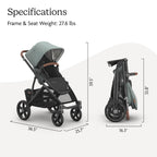 UPPAbaby Vista V3 Stroller - Full - Size Single - to - Double Stroller System - Toddler Seat, Bug Shield, Rain Shield, and Storage Bag Included - Jake (Charcoal/Carbon Frame/Black Leather) - LittleTreasures