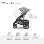 UPPAbaby Vista V3 Stroller - Full - Size Single - to - Double Stroller System - Toddler Seat, Bug Shield, Rain Shield, and Storage Bag Included - Jake (Charcoal/Carbon Frame/Black Leather) - LittleTreasures