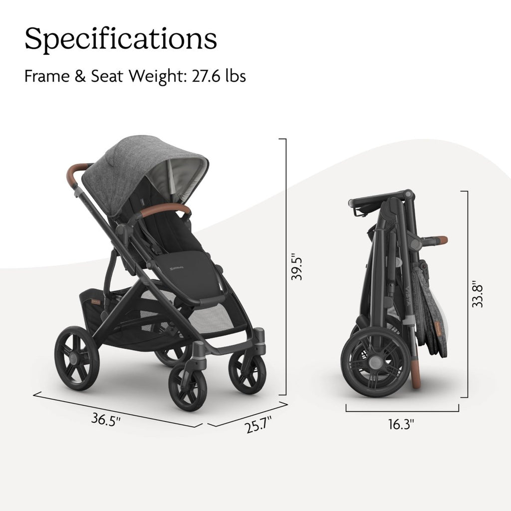 UPPAbaby Vista V3 Stroller - Full - Size Single - to - Double Stroller System - Toddler Seat, Bug Shield, Rain Shield, and Storage Bag Included - Jake (Charcoal/Carbon Frame/Black Leather) - LittleTreasures