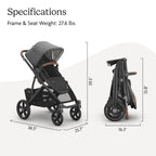UPPAbaby Vista V3 Stroller - Full - Size Single - to - Double Stroller System - Toddler Seat, Bug Shield, Rain Shield, and Storage Bag Included - Jake (Charcoal/Carbon Frame/Black Leather) - LittleTreasures