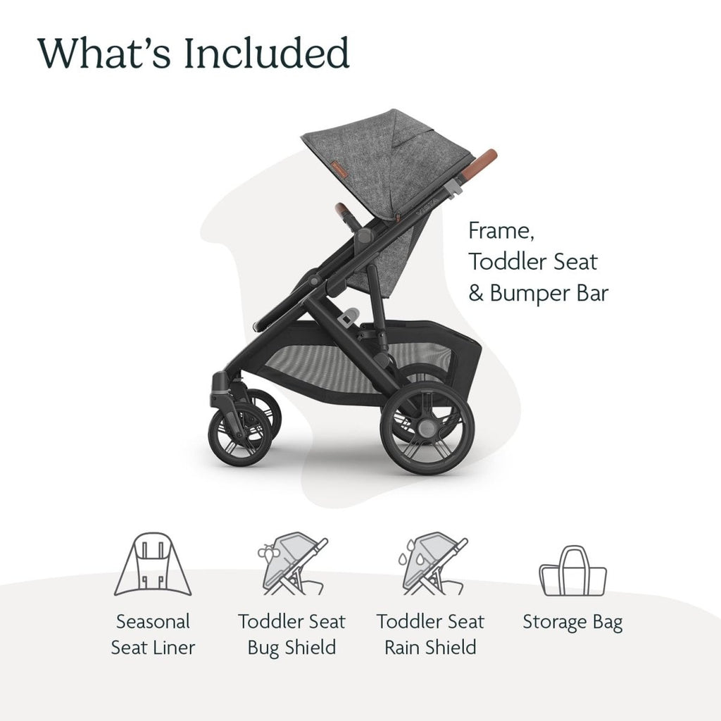 UPPAbaby Vista V3 Stroller - Full - Size Single - to - Double Stroller System - Toddler Seat, Bug Shield, Rain Shield, and Storage Bag Included - Jake (Charcoal/Carbon Frame/Black Leather) - LittleTreasures