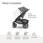 UPPAbaby Vista V3 Stroller - Full - Size Single - to - Double Stroller System - Toddler Seat, Bug Shield, Rain Shield, and Storage Bag Included - Jake (Charcoal/Carbon Frame/Black Leather) - LittleTreasures