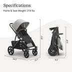 UPPAbaby Vista V3 Stroller - Full - Size Single - to - Double Stroller System - Toddler Seat, Bug Shield, Rain Shield, and Storage Bag Included - Jake (Charcoal/Carbon Frame/Black Leather) - LittleTreasures